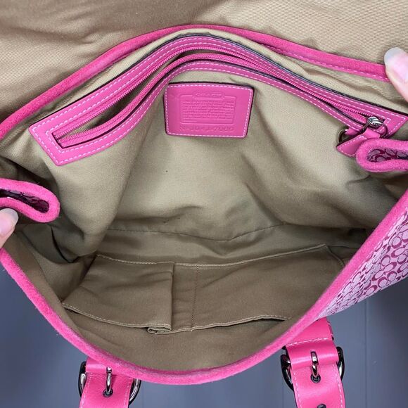 Y2K Coach 7080 Hot Pink SoHo Flap Suede Jacquard Signature C Shoulder Bag Purse - Picture 5 of 8
